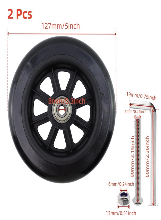 Risbay 5 Inch Rubber Front Replacement Wheels, 2 Pcs Anti-Slip Rollator Walker Replacement Wheels Accessories with Screws wheelchair Front Wheel for Rollators, Wheelchairs, Walkers (Black) - Image 2