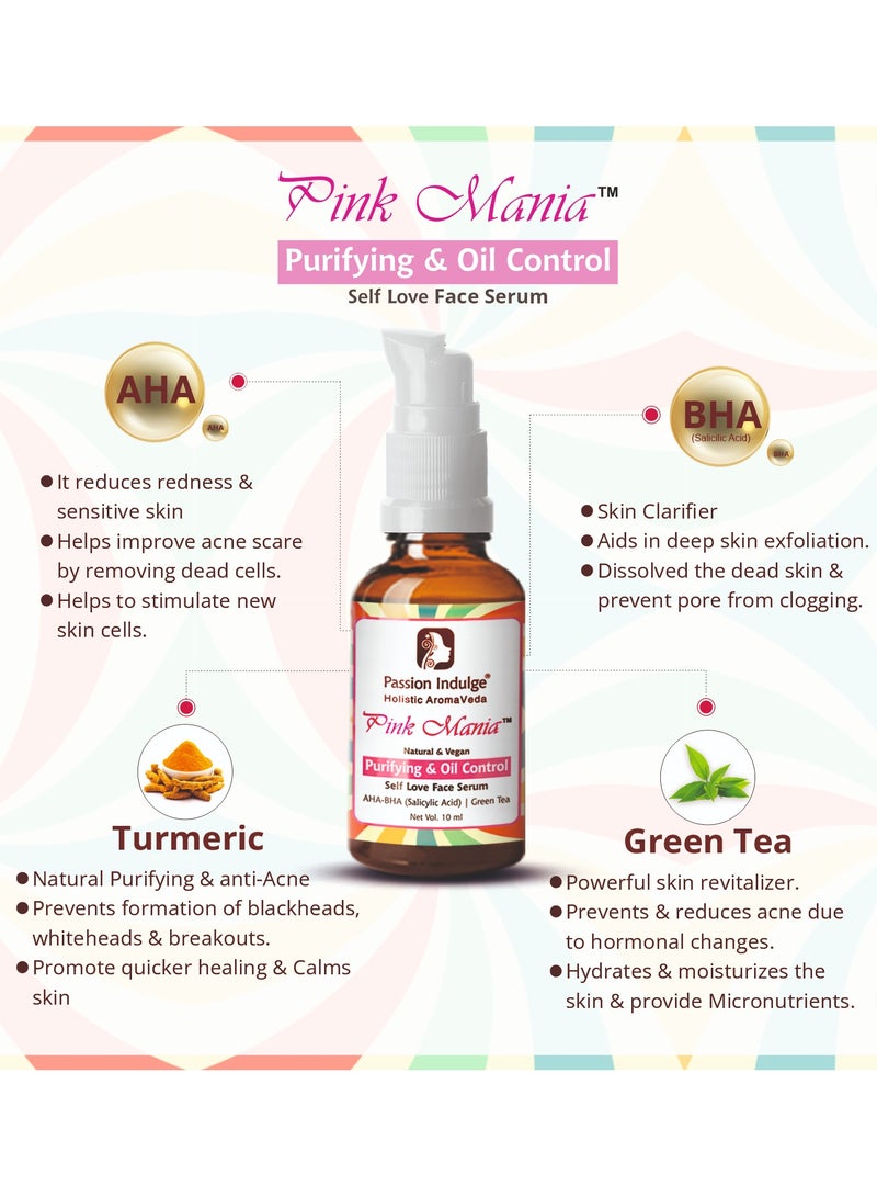 passion indulge Pinkmania AHA BHA Face Serum- Purifying & Oil Control Serum With Turmeric & Green Tea | Reduces blackheads & Improves Skin texture | All Skin Types -10ml - Image 2