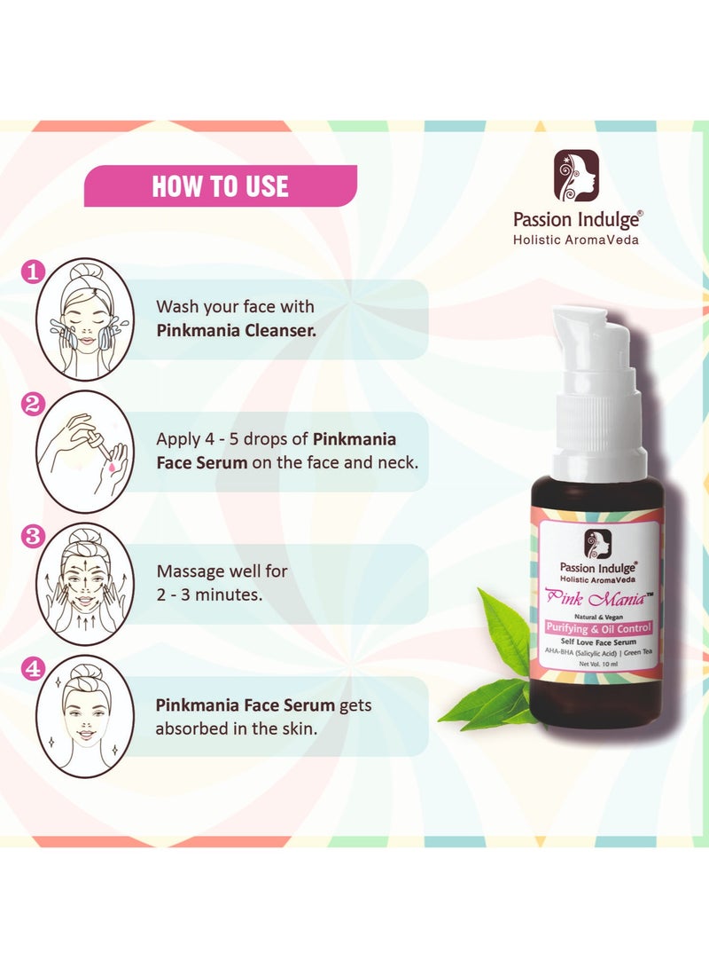 passion indulge Pinkmania AHA BHA Face Serum- Purifying & Oil Control Serum With Turmeric & Green Tea | Reduces blackheads & Improves Skin texture | All Skin Types -10ml - Image 4