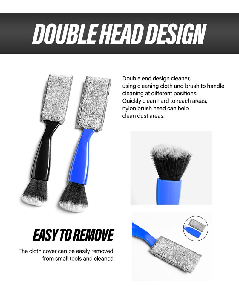 Reswish Universal 2 in 1 Duster for Car Clean,Car Bursh Tool,Double Head Brush,Auto Interior Detailing Brush,Soft Car Interior Detailing Brush Dust Brush (Black) - Image 3