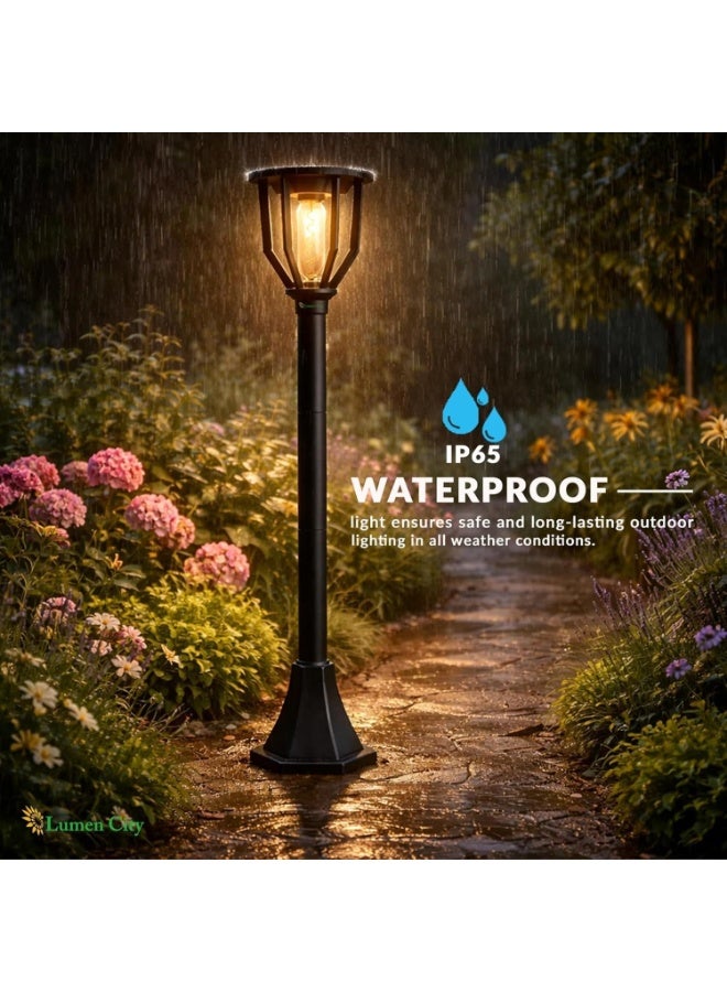 Sun Power 80cm Solar LED Decorative Garden Light - Automatic Dusk-to-Dawn Warm White Illumination - IP65 Waterproof Outdoor Pathway Light for Villas, Gardens, Walkways and Fence Areas - Black - Image 4