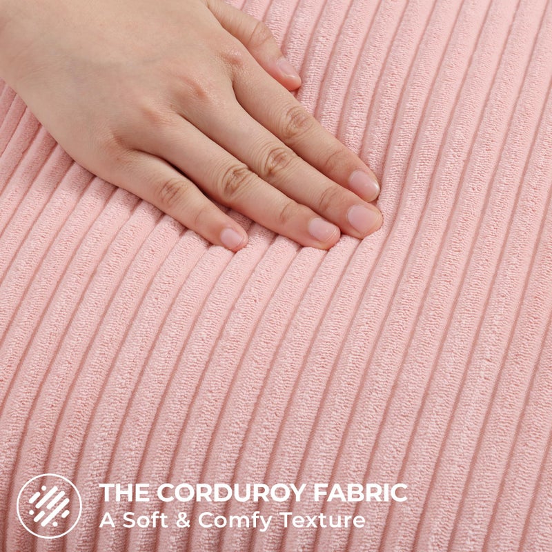 Mecatny Corduroy Decorative Throw Pillow Covers 16x16 Set of 2 for Sofa Living Room, Soft Neutral Boho Couch Pillow Covers for Home Decor, Pink - Image 3