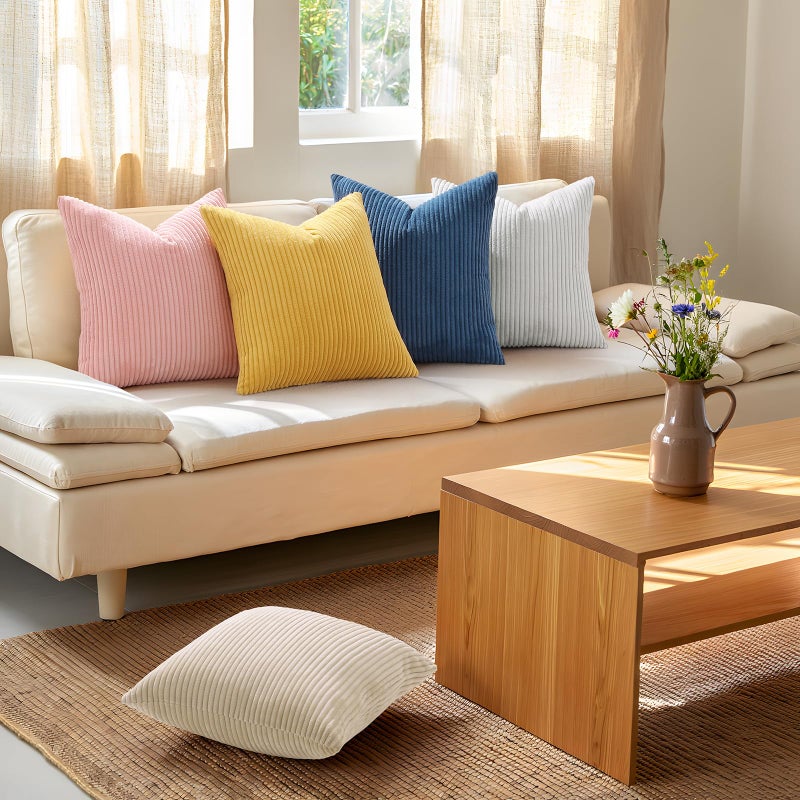 Mecatny Corduroy Decorative Throw Pillow Covers 16x16 Set of 2 for Sofa Living Room, Soft Neutral Boho Couch Pillow Covers for Home Decor, Pink - Image 2