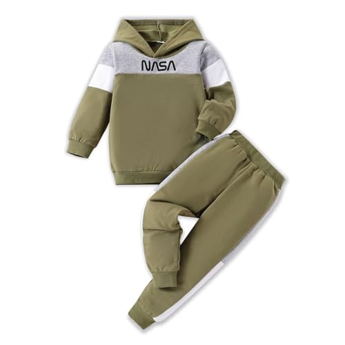 OLMRJKD 2-6T Toddler Baby Boy Clothes Long Sleeve Hooded Pullover Colorblock Sweatshirt + Pants 2pcs Fall Winter Outfit Set(4-5T) - Image 1