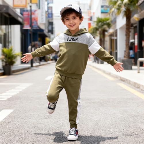 OLMRJKD 2-6T Toddler Baby Boy Clothes Long Sleeve Hooded Pullover Colorblock Sweatshirt + Pants 2pcs Fall Winter Outfit Set(4-5T) - Image 5