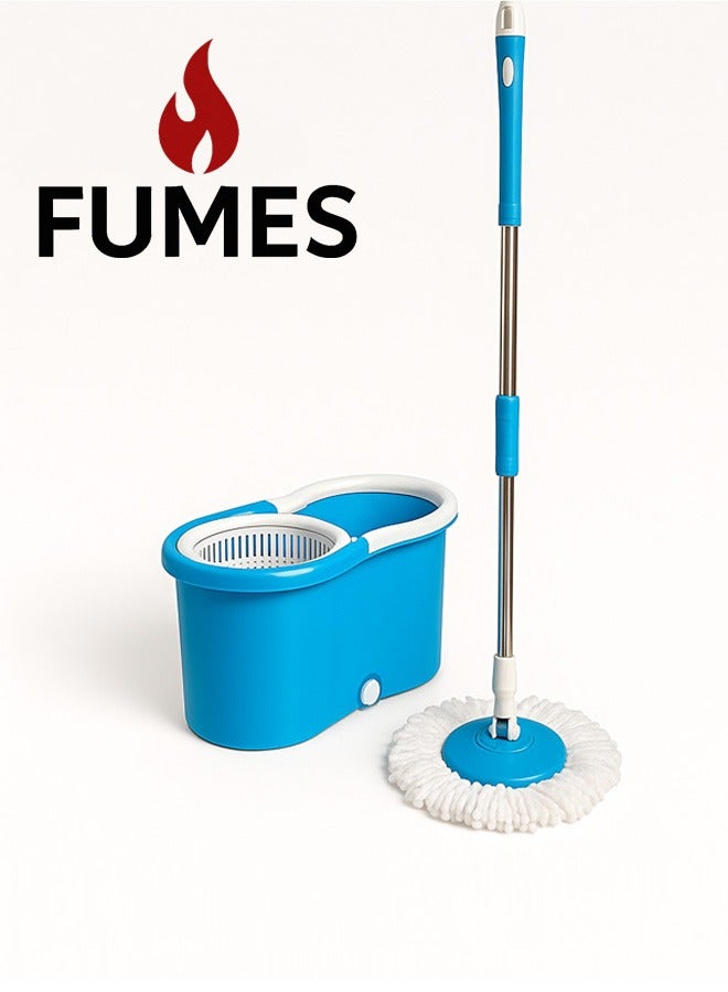 FUMES Spin mop and bucket set with 2 extra microfiber heads and 360 degree rotating handle for floor cleaning - Image 1