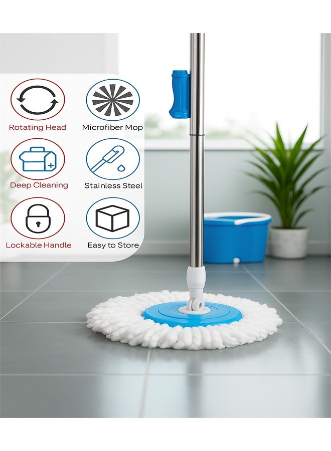 FUMES Spin mop and bucket set with 2 extra microfiber heads and 360 degree rotating handle for floor cleaning - Image 5