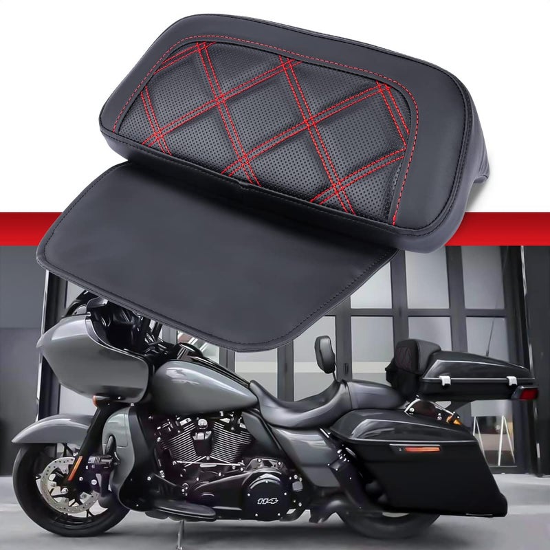 FIASRAC Razor Chopped Backrest Pad Trunk Backrest Pad Rear Tour Pack Backrest Pad Compatible with Harley 20142023 Touring Street Glide Electra Glide Road Glide CVO Red Stitching A - Image 2