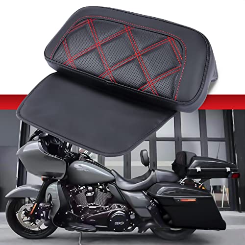 FIASRAC Razor Chopped Backrest Pad Trunk Backrest Pad Rear Tour Pack Backrest Pad Compatible with Harley 20142023 Touring Street Glide Electra Glide Road Glide CVO Red Stitching A - Image 1