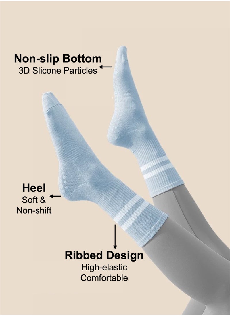 YooA 3-Pair Non-slip Yoga Socks, Cotton Pilates Socks with 3D Silicone Particles, Breathable&Moisture-wicking&Machine-washable, Ideal for Yoga/Pilates/Ballet/Dance/Workout (Blue+Black+Grey)  - Image 2