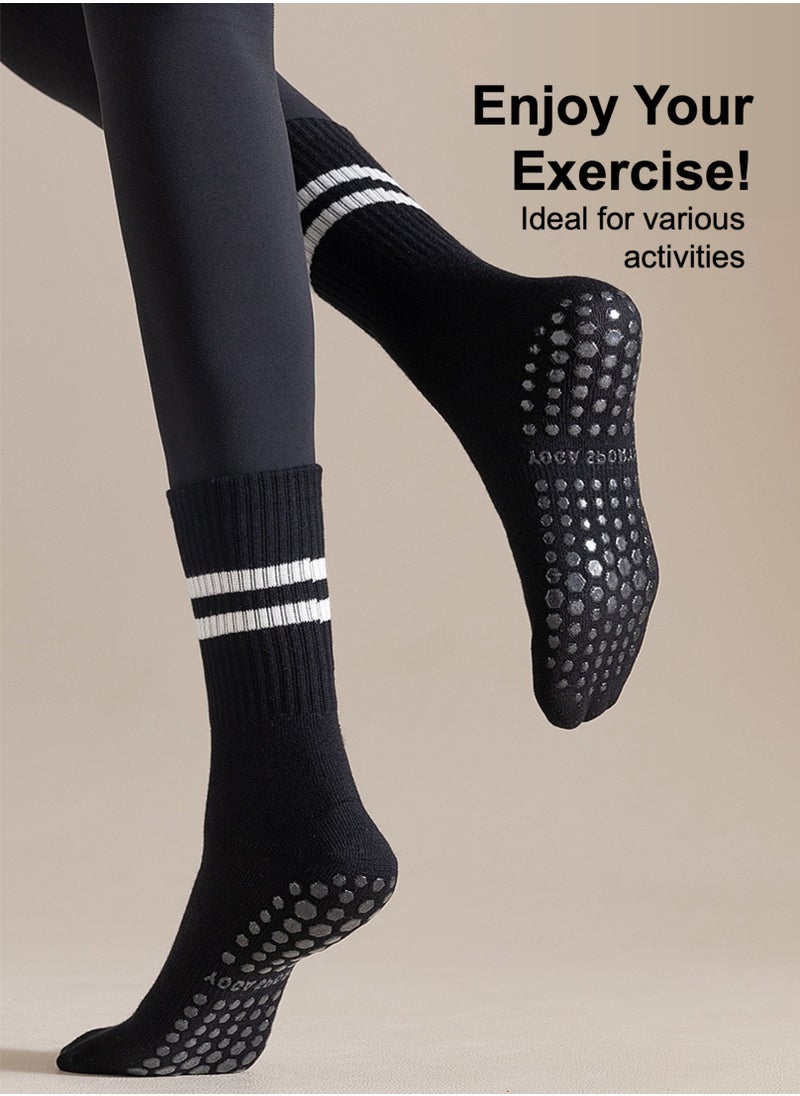 YooA 3-Pair Non-slip Yoga Socks, Cotton Pilates Socks with 3D Silicone Particles, Breathable&Moisture-wicking&Machine-washable, Ideal for Yoga/Pilates/Ballet/Dance/Workout (Blue+Black+Grey)  - Image 4