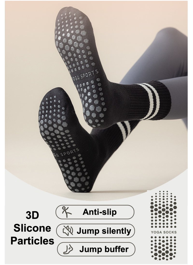 YooA 3-Pair Non-slip Yoga Socks, Cotton Pilates Socks with 3D Silicone Particles, Breathable&Moisture-wicking&Machine-washable, Ideal for Yoga/Pilates/Ballet/Dance/Workout (Blue+Black+Grey)  - Image 3