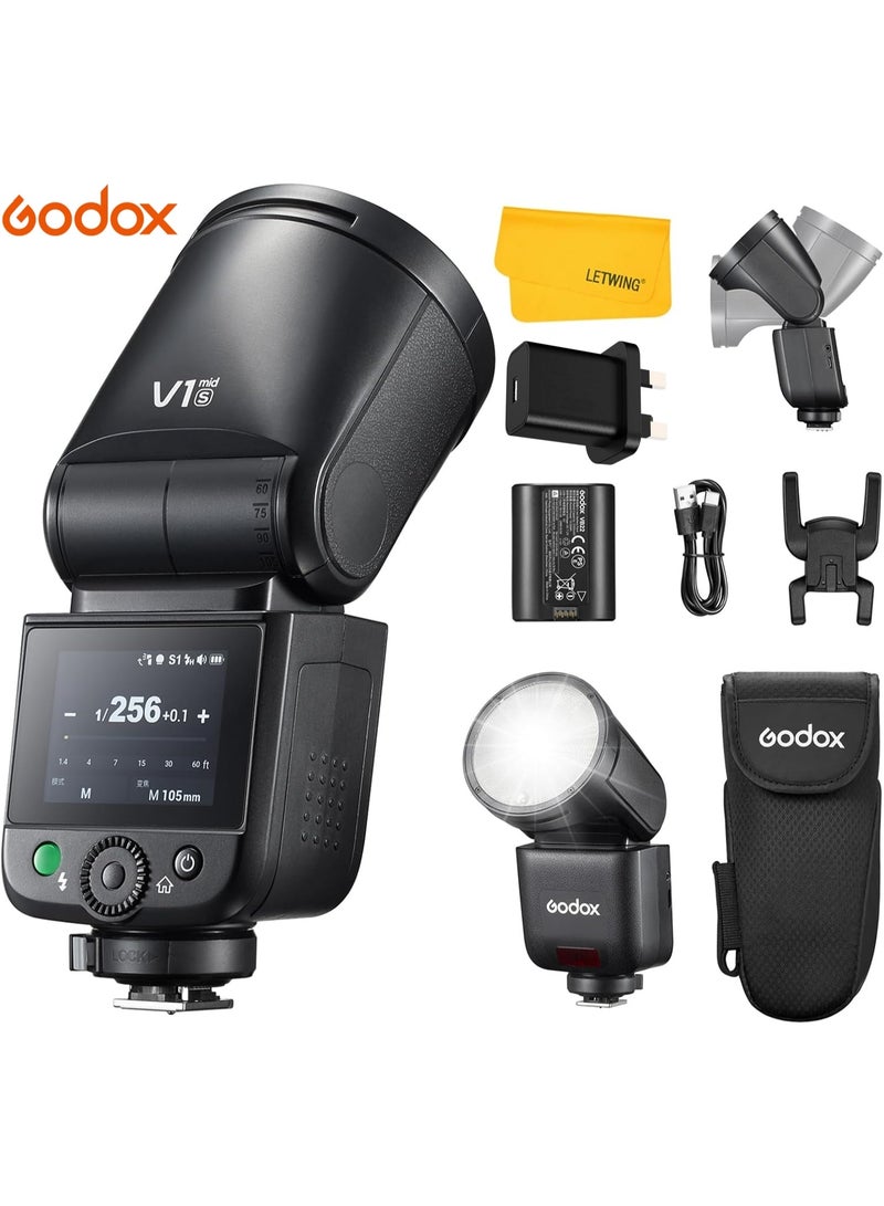 Godox V1 Mid S Flash for Sony, 55Ws 2.4G TTL Round Head Touchscreen Speedlite for Sony HSS 1/8000s, 2200mAh Li-ion Battery, 650 Full Power Shots, 1.7s Recycle Time, 10 Level LED Modeling Lamp - Image 1