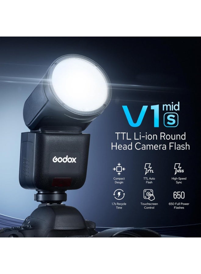Godox V1 Mid S Flash for Sony, 55Ws 2.4G TTL Round Head Touchscreen Speedlite for Sony HSS 1/8000s, 2200mAh Li-ion Battery, 650 Full Power Shots, 1.7s Recycle Time, 10 Level LED Modeling Lamp - Image 2