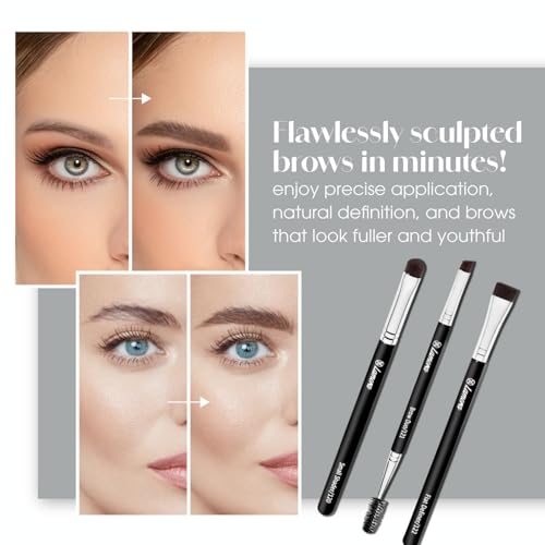 Lamora Eyebrow Brush - Duo Eye Brow Spoolie - Angled Eyeshadow Eyeliner - Precision Flat Definer - Small Shader - 3 Piece Makeup Brush Set - Cruelty Free Synthetic Bristles - Image 5