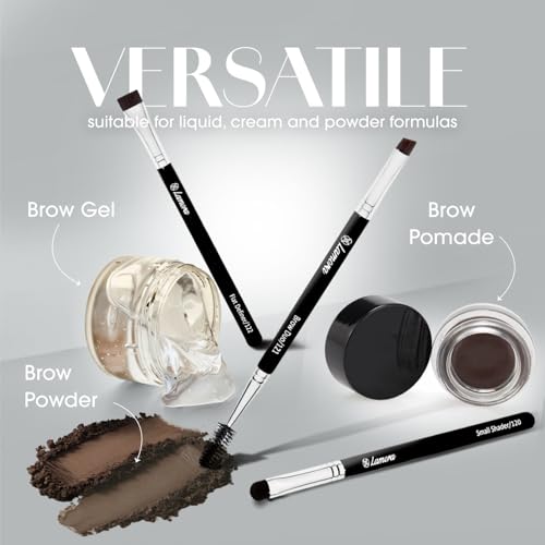 Lamora Eyebrow Brush - Duo Eye Brow Spoolie - Angled Eyeshadow Eyeliner - Precision Flat Definer - Small Shader - 3 Piece Makeup Brush Set - Cruelty Free Synthetic Bristles - Image 2