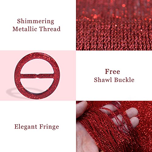 vimate Shawls and Wraps for Women, Burgundy Sparkling Metallic Evening Scarfs Shawls and Wraps for Party Dresses (Burgundy) - Image 2