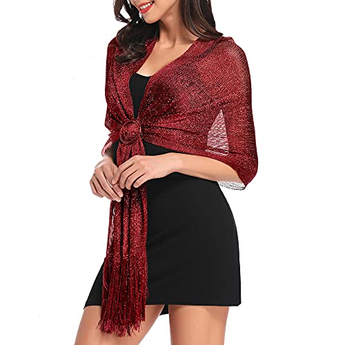 vimate Shawls and Wraps for Women, Burgundy Sparkling Metallic Evening Scarfs Shawls and Wraps for Party Dresses (Burgundy) - Image 3