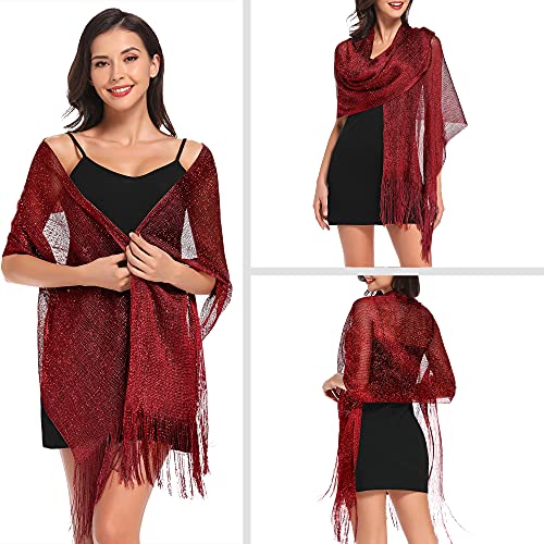 vimate Shawls and Wraps for Women, Burgundy Sparkling Metallic Evening Scarfs Shawls and Wraps for Party Dresses (Burgundy) - Image 4
