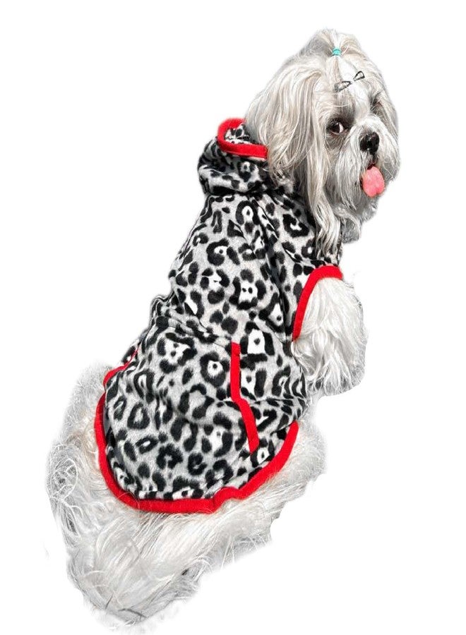 Lulala Dog Hoodie Fuzzy Dog Sweater with Leash Hole and Pocket Warm Soft Cozy Hooded Sweatshirt Fleece for Small Dog & Cat (Black, Grey-8Inch) - Image 1