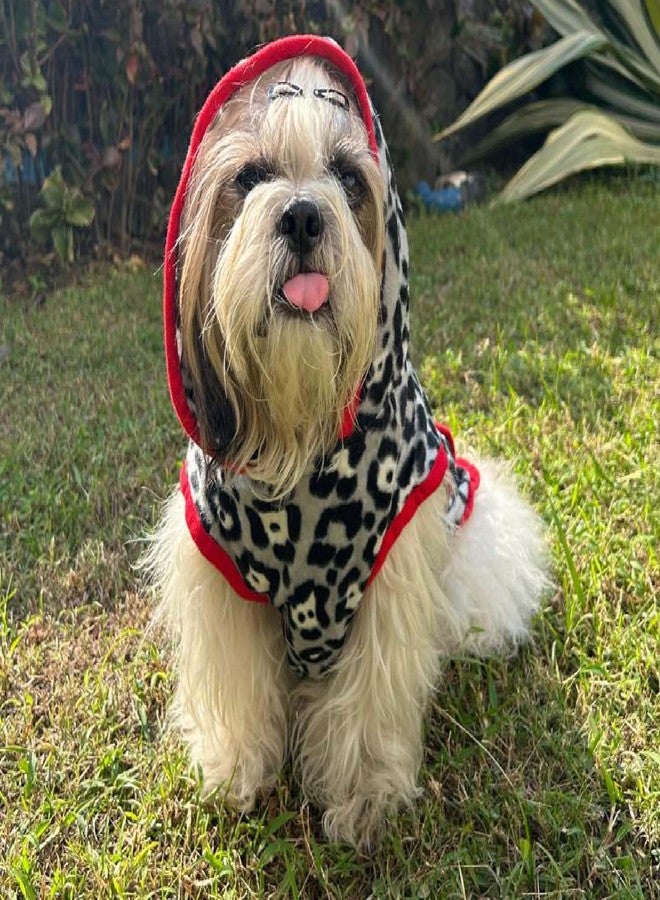 Lulala Dog Hoodie Fuzzy Dog Sweater with Leash Hole and Pocket Warm Soft Cozy Hooded Sweatshirt Fleece for Small Dog & Cat (Black, Grey-8Inch) - Image 2