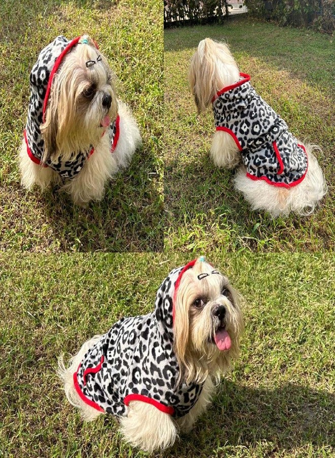 Lulala Dog Hoodie Fuzzy Dog Sweater with Leash Hole and Pocket Warm Soft Cozy Hooded Sweatshirt Fleece for Small Dog & Cat (Black, Grey-8Inch) - Image 5