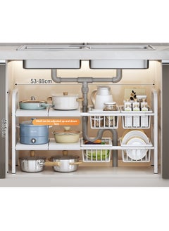 Sharpdo Kitchen Storage Rack Entrance Rack Kitchen Item Rack Kitchen Storage Organization Adjustable Width (53-88)*48.5*27.8cm  - Image 1