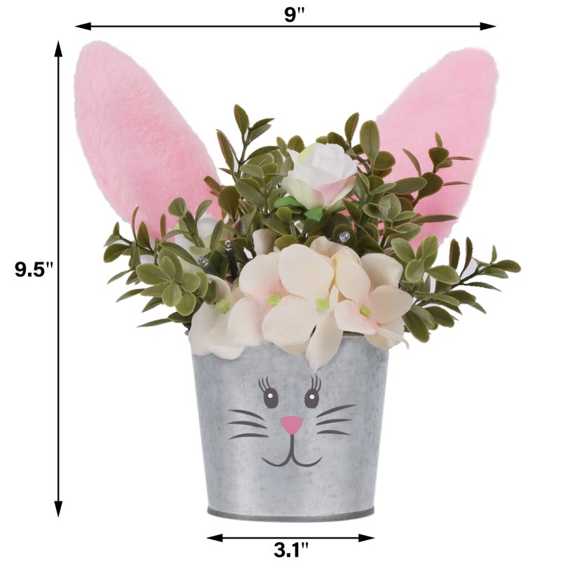 Prsildan 2 Pcs Easter Table Decorations Artificial Flower with Bunny Ear, Lighted Desk Decor Bunny Flowers, Easter Tabletop Decorations for Home Table Mantle Office Spring Party - Image 3