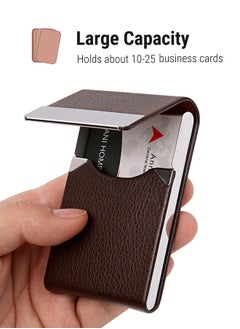 Fazza Deluxe Executive Business Card Holder - Premium Leather & Stainless Steel Case for Men & Women, Slim Design with Magnetic Closure, Holds up to 25 Business Cards, Cigarette Case (Dark Coffee)  - Image 3