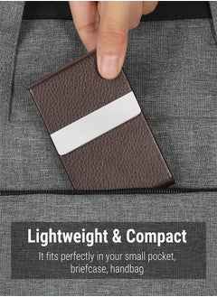 Fazza Deluxe Executive Business Card Holder - Premium Leather & Stainless Steel Case for Men & Women, Slim Design with Magnetic Closure, Holds up to 25 Business Cards, Cigarette Case (Dark Coffee)  - Image 2
