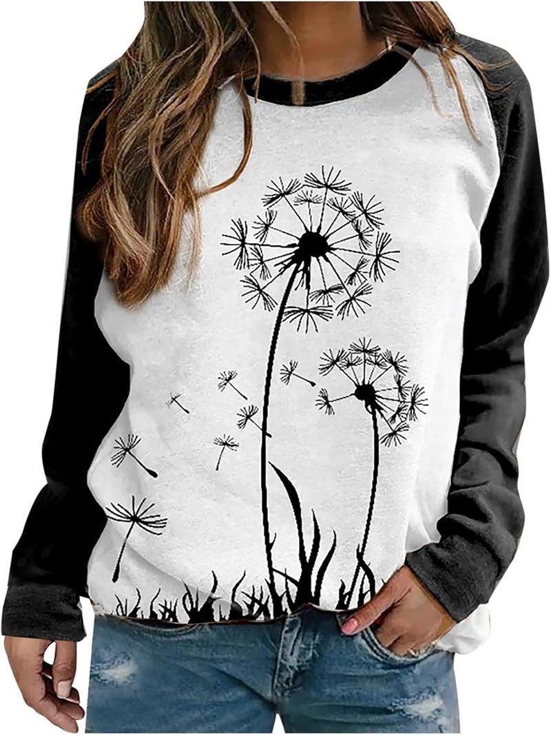 cheekyglo Women Long Sleeve Crewneck Sweatshirt Casual Fit Print Pullover Tops Comfy Loose Soft Basic Tunic T-Shirt Blouse - Image 1