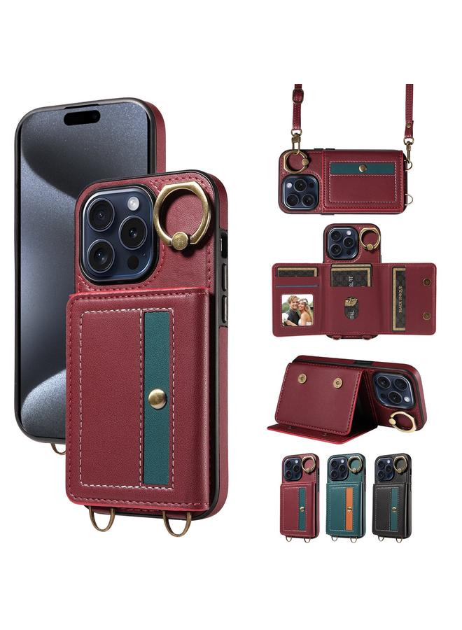S-TOP Case For iPhone 15 Pro Crossbodys Card Bag Ring Holder Leather Phone Case - Image 1