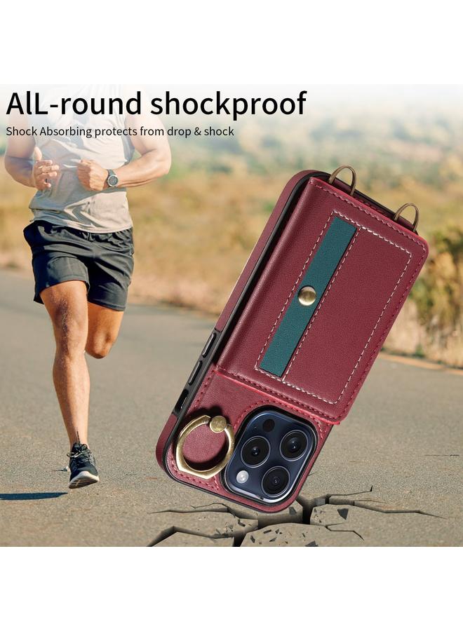 S-TOP Case For iPhone 15 Pro Crossbodys Card Bag Ring Holder Leather Phone Case - Image 4