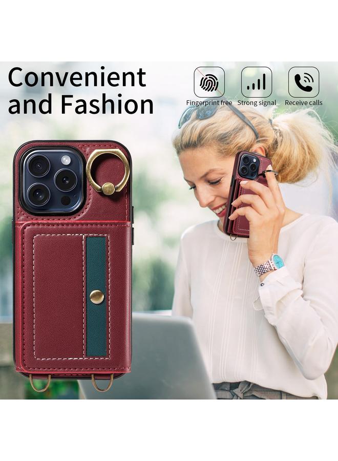 S-TOP Case For iPhone 15 Pro Crossbodys Card Bag Ring Holder Leather Phone Case - Image 3