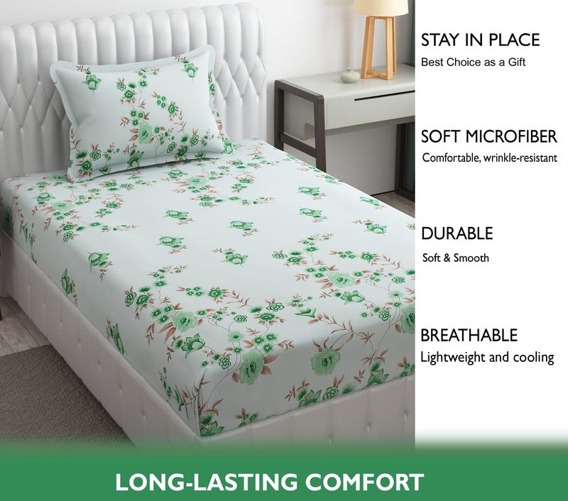 Fresh From Loom Floral Print 240 TC Microfiber Single Bed Bedsheet Set with 1 Pillow Covers - Hypoallergenic & Soft (60 x 90 inch | Cyan, Floral Design) - Image 5