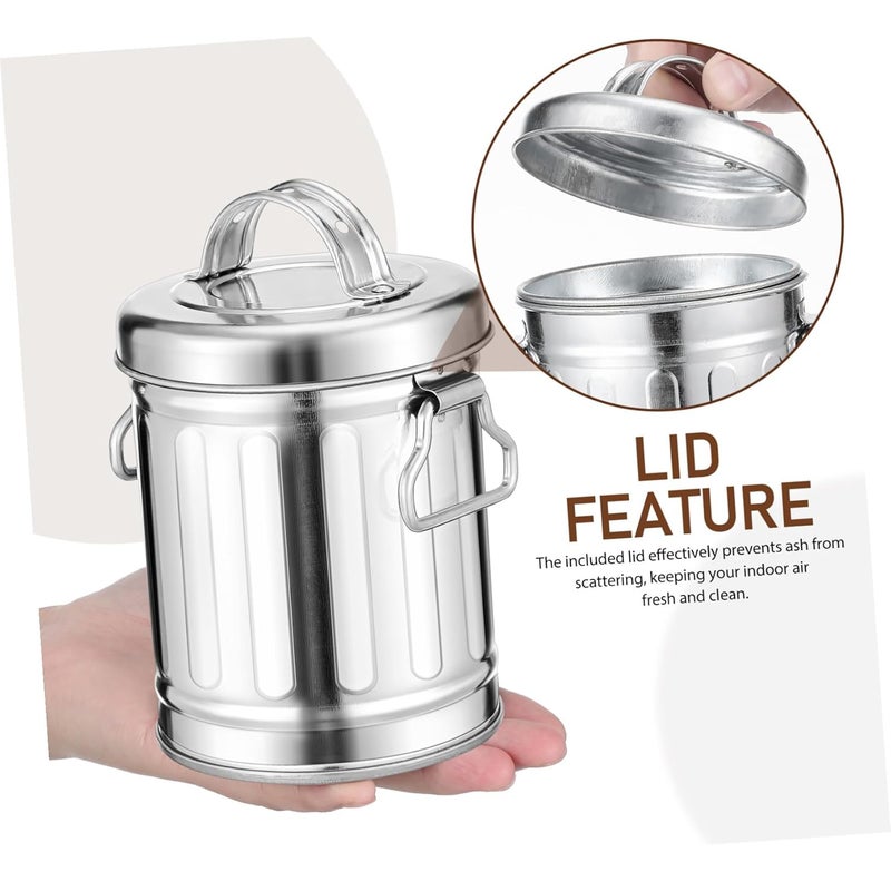 Vintage Galvanized Iron Ashtray with Lid Large Capacity Retro Bucket for Indoor Outdoor Use - Image 3