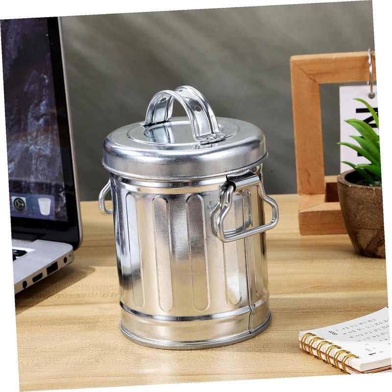 Vintage Galvanized Iron Ashtray with Lid Large Capacity Retro Bucket for Indoor Outdoor Use - Image 5