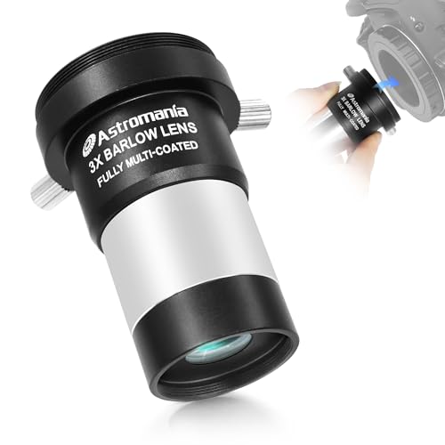 Astromania 3X Barlow Lens 1.25 inch Fully Multi Coated Metal Short Focus Barlow Lens Internal Brass Ring & Two Fixing Thumbscrews, M42 Thread Camera Connect Interface for Telescope Eyepiece - Image 1