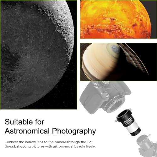 Astromania 3X Barlow Lens 1.25 inch Fully Multi Coated Metal Short Focus Barlow Lens Internal Brass Ring & Two Fixing Thumbscrews, M42 Thread Camera Connect Interface for Telescope Eyepiece - Image 5