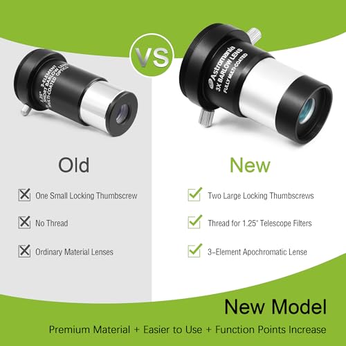 Astromania 3X Barlow Lens 1.25 inch Fully Multi Coated Metal Short Focus Barlow Lens Internal Brass Ring & Two Fixing Thumbscrews, M42 Thread Camera Connect Interface for Telescope Eyepiece - Image 2