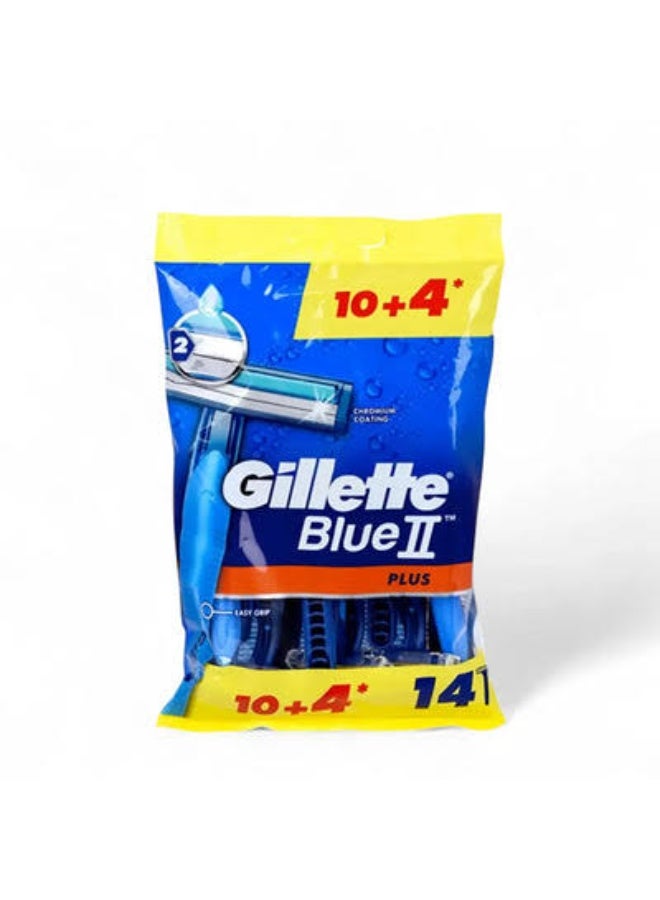 Gillette Blue2 Plus Disposable Razor, Twin Blades with Lubricating Strip, Pack of 14 (10+4) - Image 1