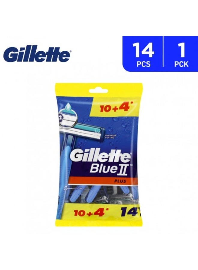Gillette Blue2 Plus Disposable Razor, Twin Blades with Lubricating Strip, Pack of 14 (10+4) - Image 2