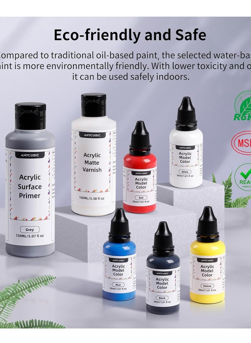 ANYCUBIC Multifunctional 3D Models Painting Set, Acrylic Paint kit 5 Colors, Primer, Topcoat, and Painting Tools, Miniatures Painting Kit for 3D Printing Enthusiasts - Image 3