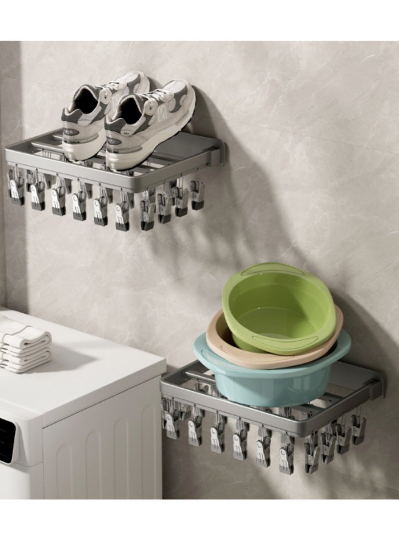 Wall Mounted Drying Rack Foldable Clothes Hanger with 26 Clips Sock Clip Suction Cup Space-saving Clothes Hanger for Clothes, Towels, Underwear - Image 5