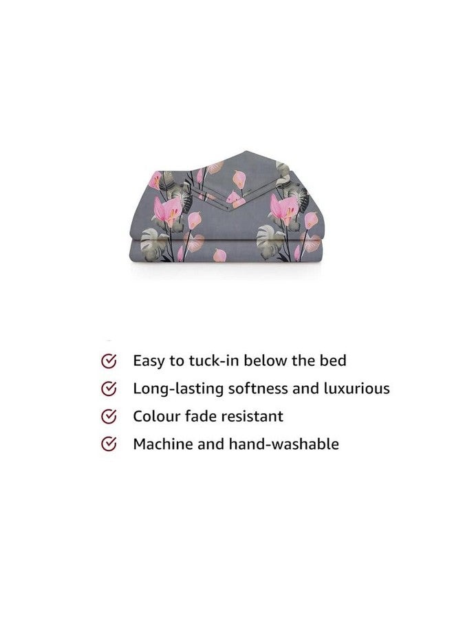 BSB HOME BSB HOME Premium Forever Modern Style Glace Cotton Floral Luxurious Beautiful Soft Comfort Designer Floral Pattern 1 Single Size Bed bedsheet and 1 Pillow Cover- Grey & Pink Flower  - Image 4