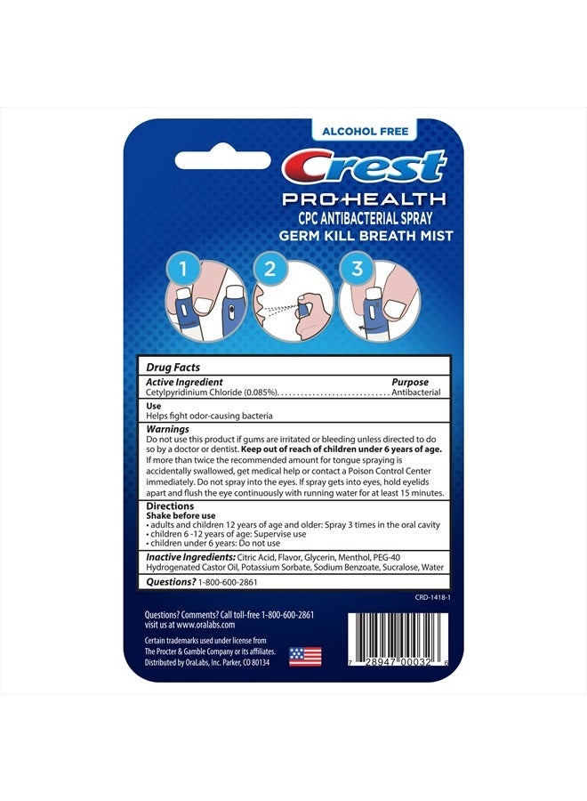 Crest Pro-Health | Portable Alcohol-Free CPC Mist with Clean Mint Flavor | Fights Odor-Causing Germs for Instant Fresh Breath - 1 Count (0.44oz) Breath Spray - Image 3