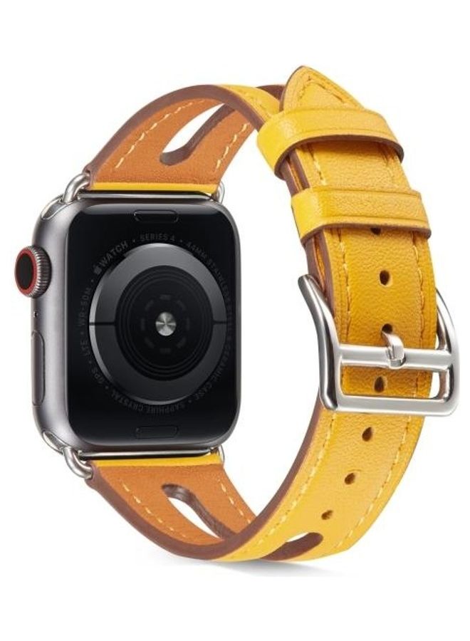 NIBEMINENT Top Grain Leather Watchband For Apple Watch Series 7 45mm/6 & SE 5 4 44mm/3 2 1 42mm Yellow - Image 2