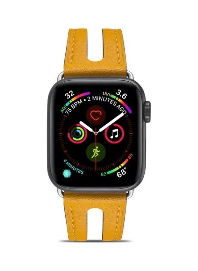 NIBEMINENT Top Grain Leather Watchband For Apple Watch Series 7 45mm/6 & SE 5 4 44mm/3 2 1 42mm Yellow - Image 1