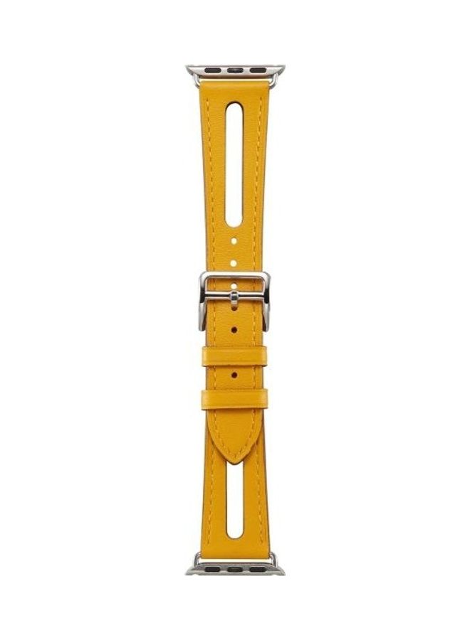 NIBEMINENT Top Grain Leather Watchband For Apple Watch Series 7 45mm/6 & SE 5 4 44mm/3 2 1 42mm Yellow - Image 3