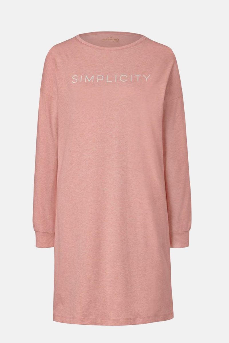 Tchibo Women Round Neck Long Sleeve Graphic Print Night Dress, Pink Combo - Image 2